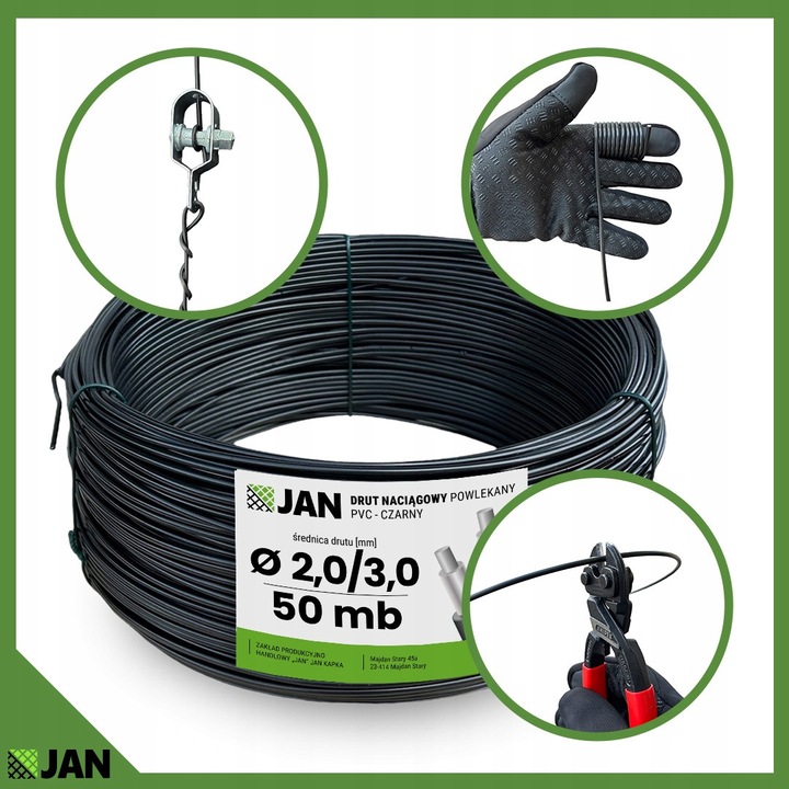 Feszítőhuzal, ZPH JAN, 50 M, 2 Mm, Műanyag, Korrózióvédelem, Kiváló minőségű kivitelezés, Fekete