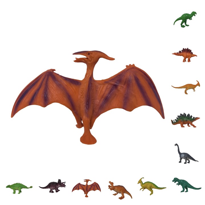 Dinoszaurusz figura készlet, műanyag, 12 modell, többszínű, 4-6 hüvelyk, 2-14 éves gyermekeknek