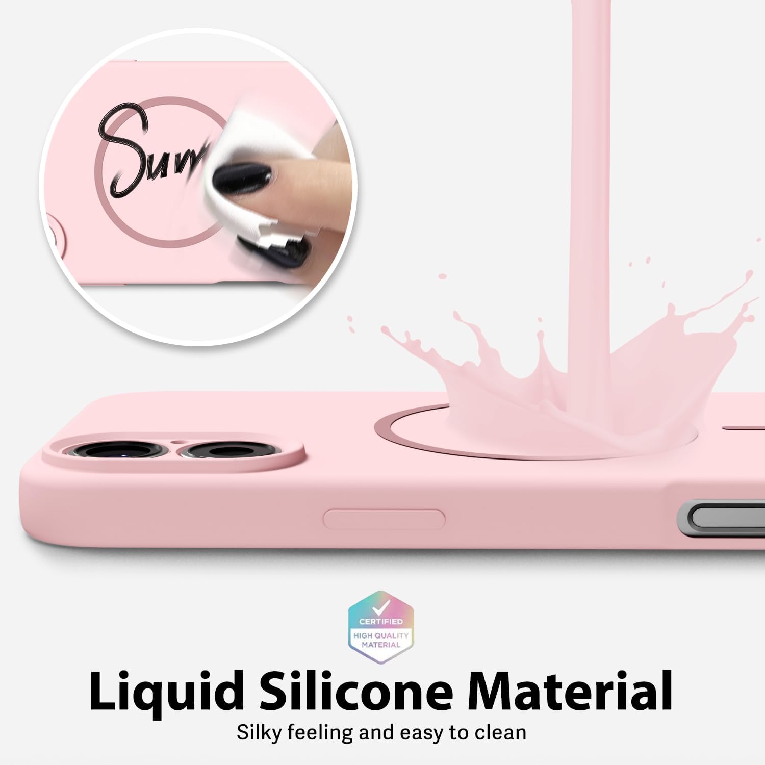 Husa Telefon din Silicon Roz, Compatibila cu MagSafe si iPhone 16, Rezistenta la Socuri, Prietenos cu Pielea, Margini Ridicate pentru Protectia Ecranului si Camerelor, Suprafata Anti-amprenta, Instalare Usoara Fara Scratch