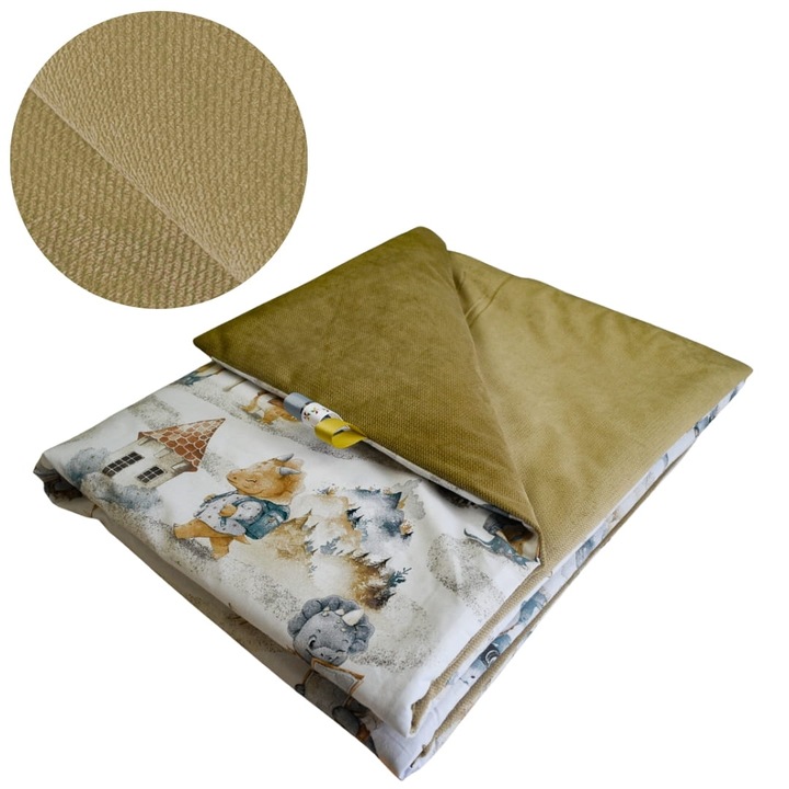 Gyermek takaró, Smoki, 75 cm x 100 cm, pamut és velúr anyag, Oeko-Tex® Standard 100 tanúsítvány, megfordítható takaró, puha és finom, bézs