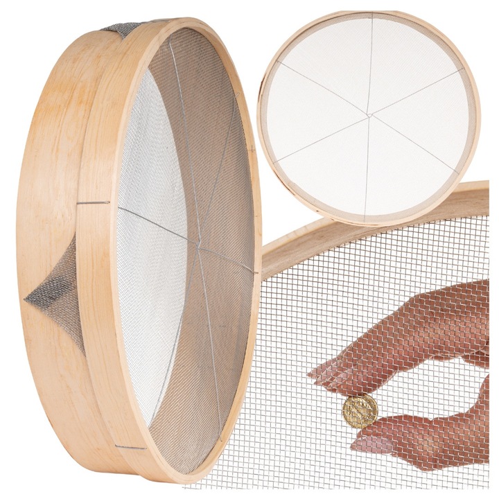 Sita Pentru Faina, ZPH JAN, Bilgorajskie, 35 cmx1,5 mm, Materiale Naturale Din Lemn Si Plasa De Otel, Productie Manuala, Aspect Unic, Bej