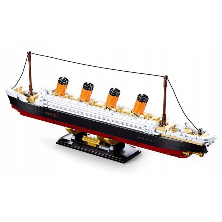 Set de blocuri de constructie Titanic, 481 de piese, instructiuni de culoare, figurine de nava, plastic, pentru baieti