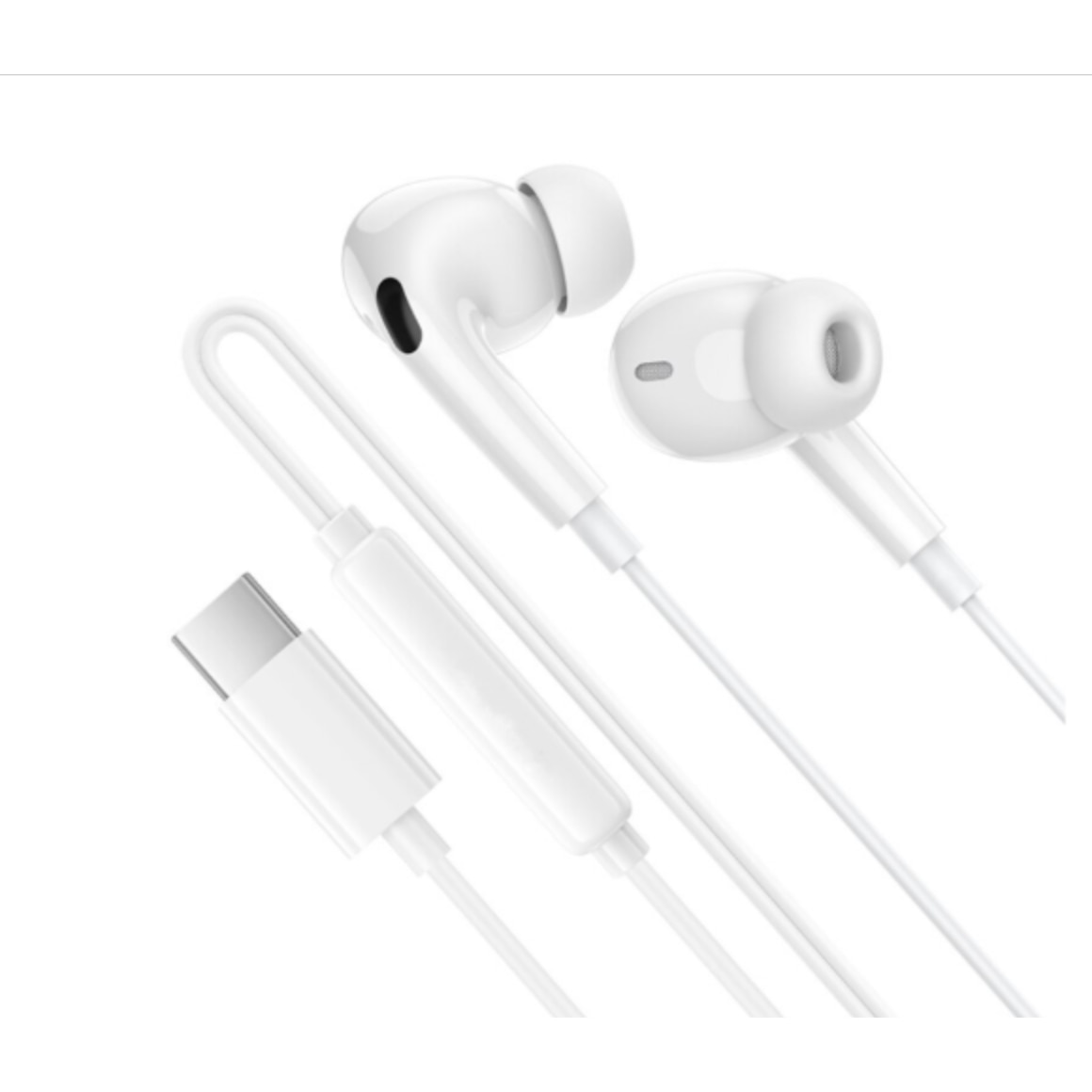 Casti cu Fir, compatibile cu iPhone 16/17, Mufa Type-C, 1m, Microfon integrat si Butoane de control, Alb