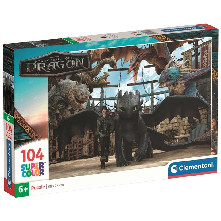 Puzzle, Clementoni 104 piese - Cum să-ți dresezi dragonul (25079)
