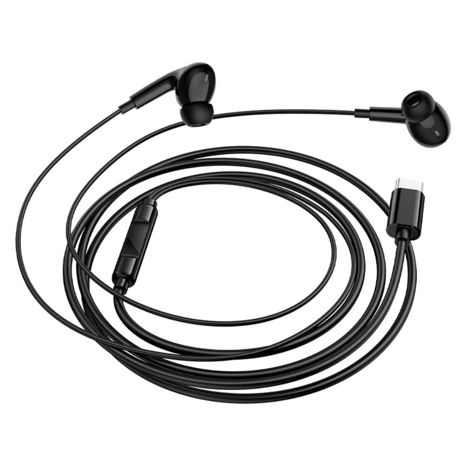 Casti cu Fir, compatibile cu iPhone 16/17, Mufa Type-C, 1m, Microfon integrat si Butoane de control, Negru