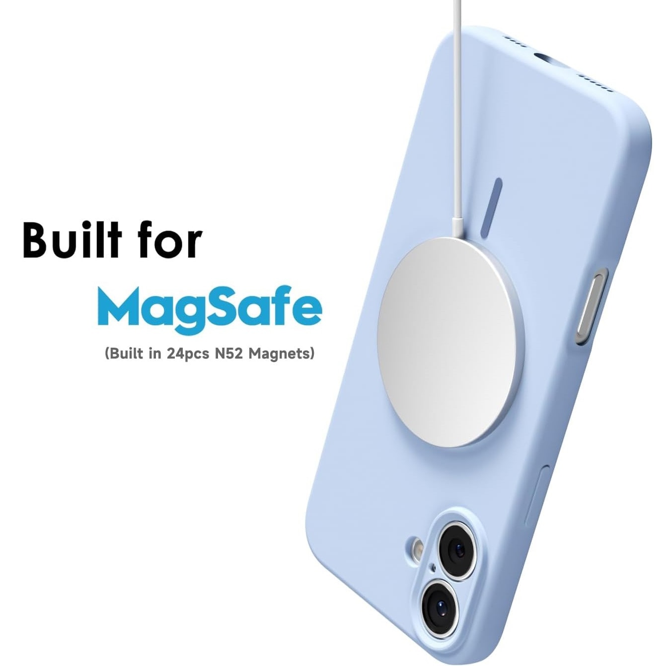 Husa Telefon din Silicon Albastru, Compatibila cu MagSafe si iPhone 16, Rezistenta la Socuri, Prietenos cu Pielea, Margini Ridicate pentru Protectia Ecranului si Camerelor, Suprafata Anti-amprenta, Instalare Usoara Fara Scratch