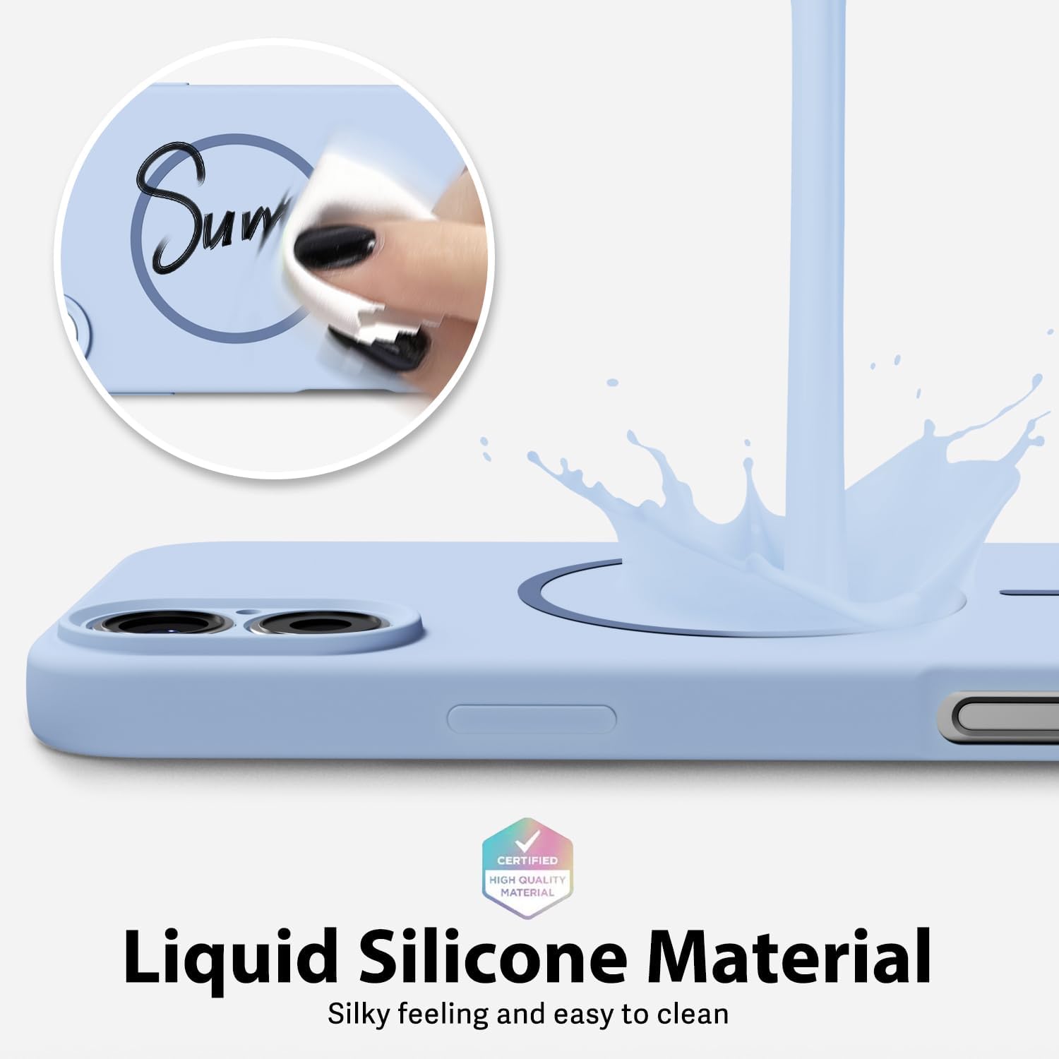 Husa Telefon din Silicon Albastru, Compatibila cu MagSafe si iPhone 16, Rezistenta la Socuri, Prietenos cu Pielea, Margini Ridicate pentru Protectia Ecranului si Camerelor, Suprafata Anti-amprenta, Instalare Usoara Fara Scratch