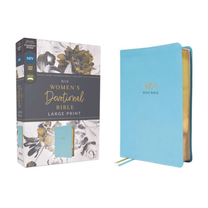 Niv, Women's Devotional Bible, Large Print, Leathersoft, Teal, Comfort Print, Zondervan