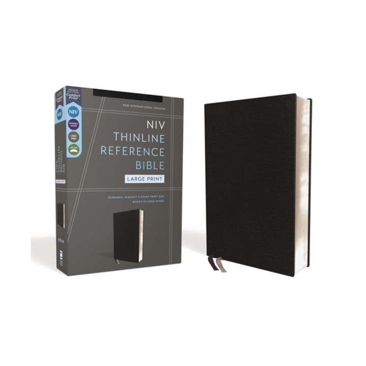 Niv, Thinline Reference Bible, Large Print, European Bonded Leather, Black, Red Letter, Comfort Print, Zondervan