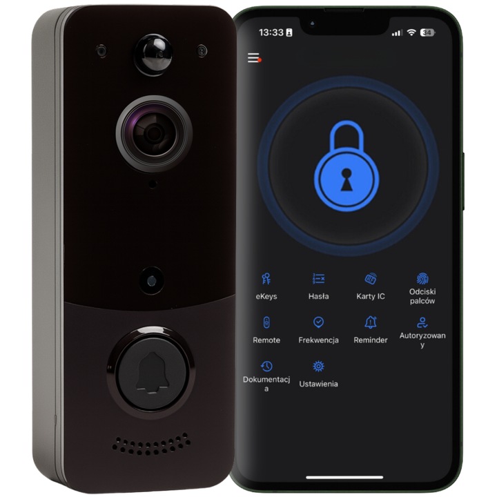 Sonerie Video Inteligenta Spreest® DB2, Wireless Fara Fir, Camera Full HD 1080P, Vedere Nocturna IR, WiFi 2.4GHz, Audio Bidirectional, Detectie Miscarе, IP65 Impermeabila, Aplicatie TTLock, Receptor Inclus, Negru