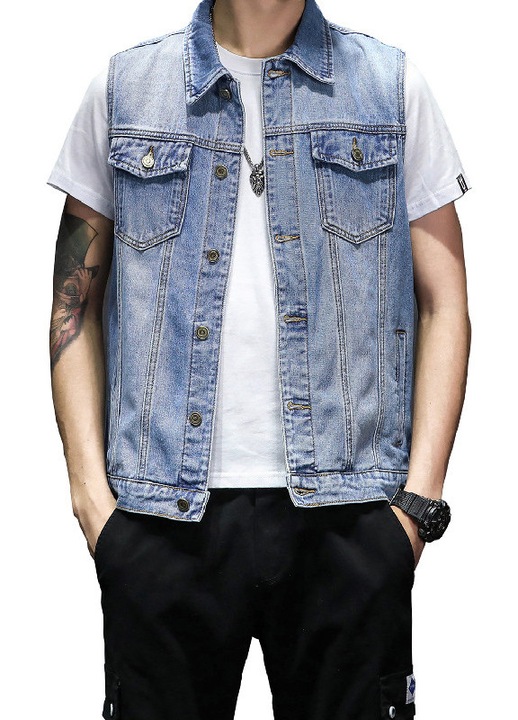 Vesta din denim pentru barbati, casual, albastru, XL INTL
