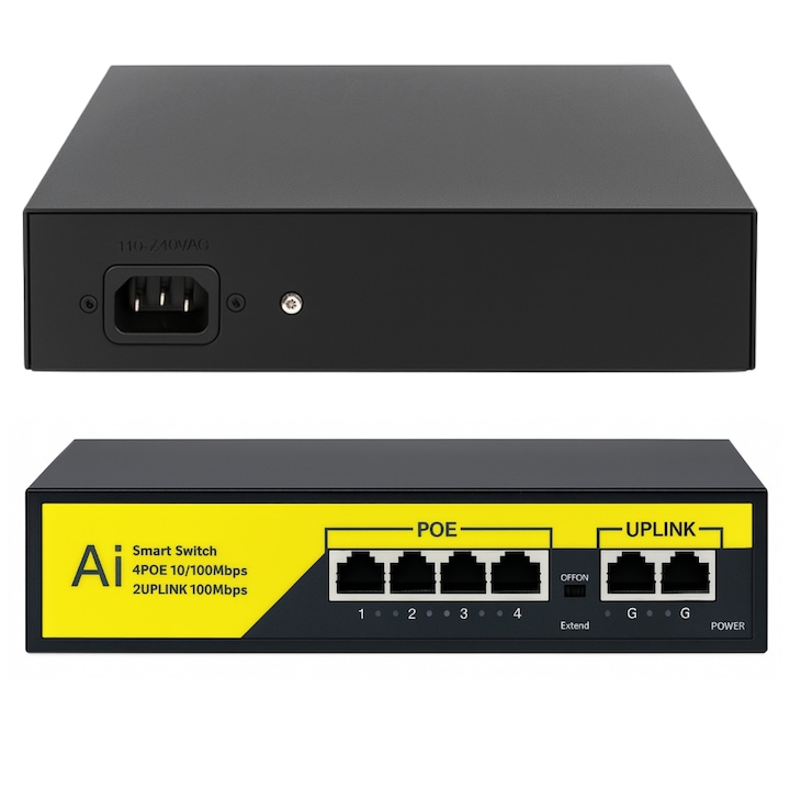 PoE суич 4+2 Spreest Hi-F0420FBL-A, 72W, стенен монтаж, 200x140x45mm