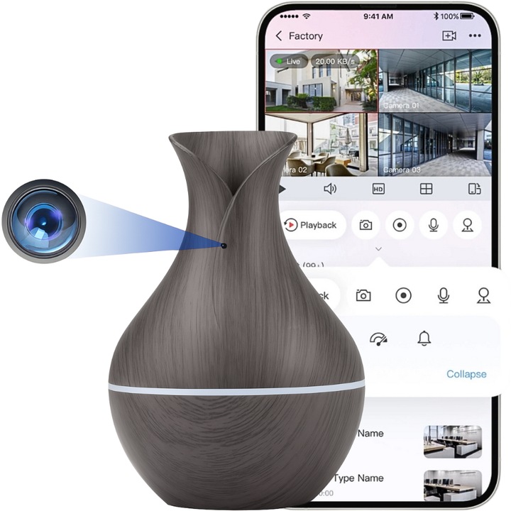Мини камера за наблюдение в овлажнител SPC02 WiFi, 720P, детектор на движение, постоянно захранване, 55x145x50 мм