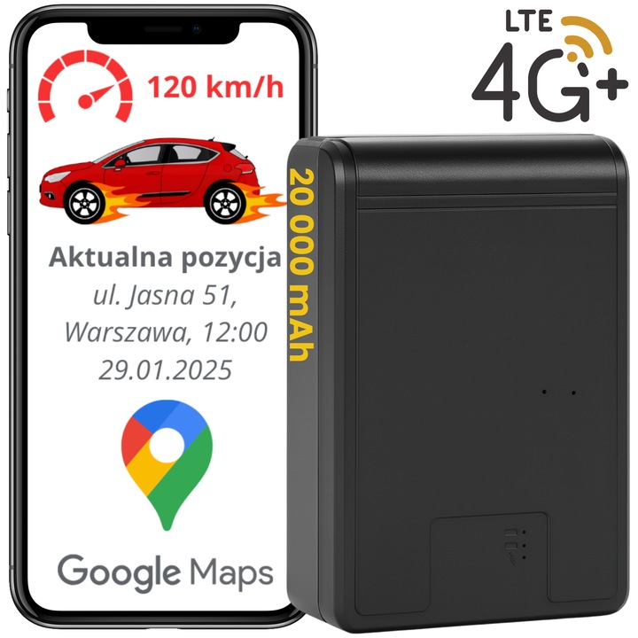 GPS локатор Q12-A, 20 000 mAh, 4G, размери 100x67x39 мм, пълен комплект