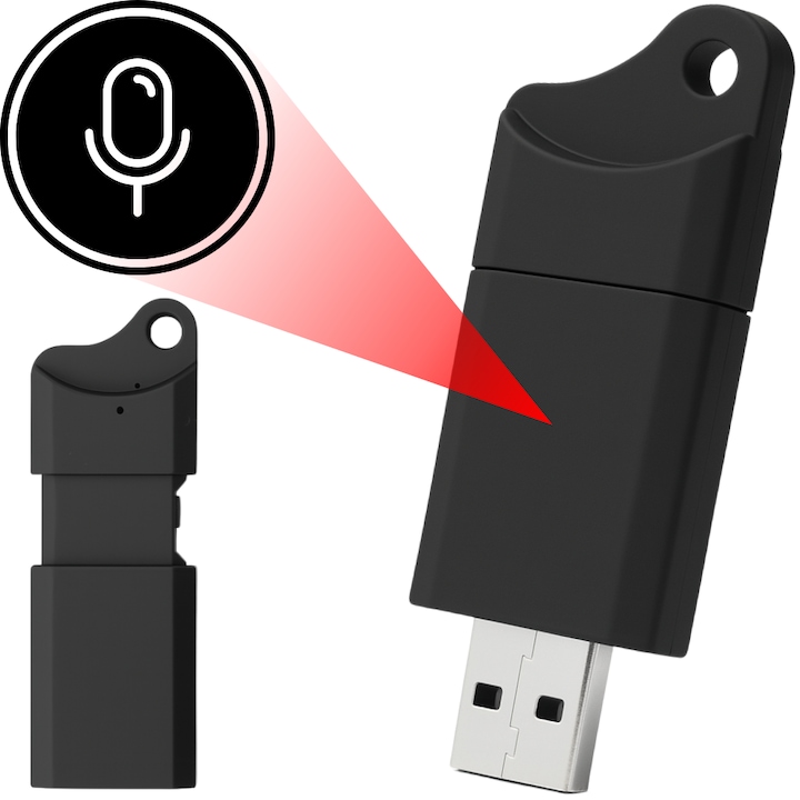 Reportofon spion tip stick USB, Spreest®, LU06, suport card microSD pana la 64 GB, activare vocala VOR, reducere zgomot, inregistrare continua 12h, inregistrare in bucla, segmentare fisiere, discret, format WAV, negru