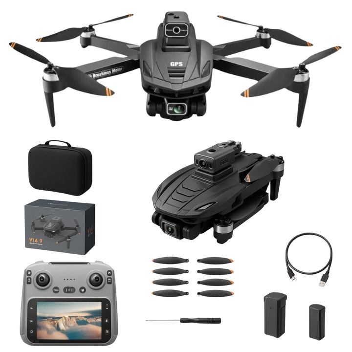 Drona profesionala, Spreest®, V168 MAX 8K GPS, QuadCopter sub 250 g, Camera 8K cu stabilizare EIS, Evitare obstacole 720°, Raza 3000 m, Autonomie 30 min, Follow Me, Returnare automata, Control prin aplicatie, Negru