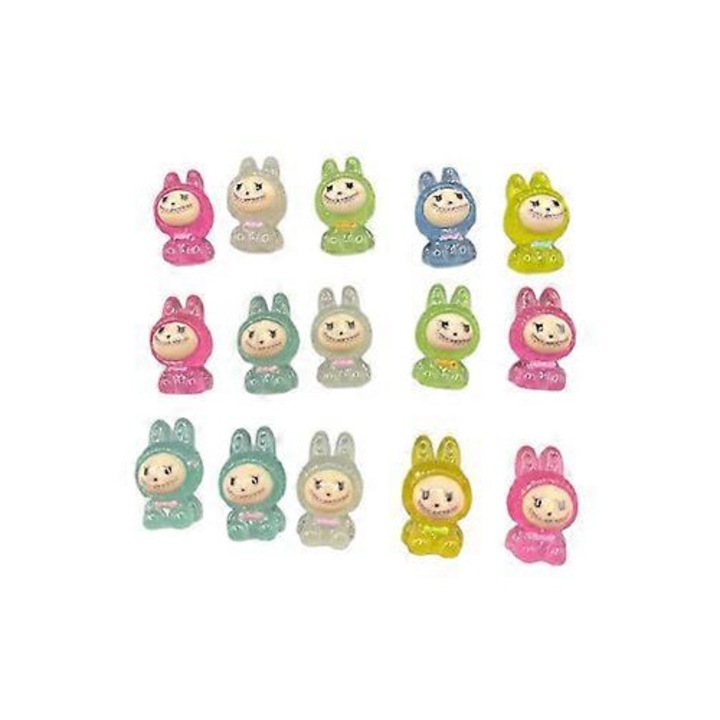 Set 10Pcs Figurine Luminose Labubu, Ornamente Cartoon din Rasina, Decoratiuni Micro Peisaj, Ornamente Birou, Ornamente Auto