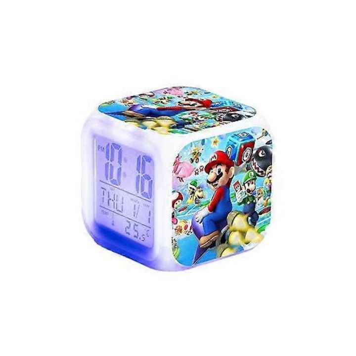 Super Mario Bro díszóra digitális ébresztővel és éjszakai fénnyel, 7 színben, gyerekeknek
