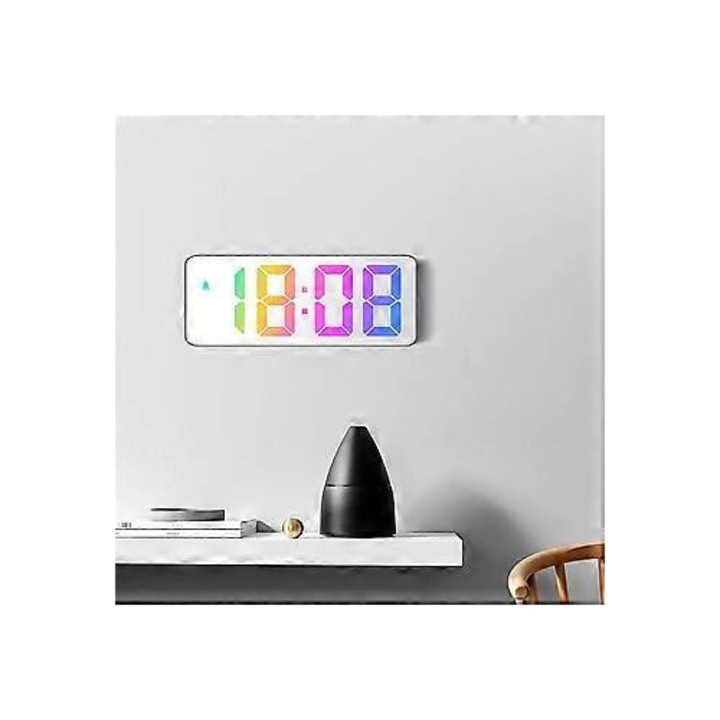 Dekoratív LED óra nagy karakterekkel, asztali ébresztővel, színes kijelzővel, nagy méret