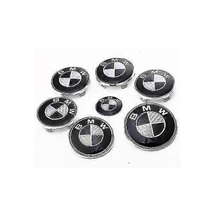 7 darabos motorháztető és csomagtartó kiegészítő készlet fekete logóval, E30 E36 E46 E34 E39 E60 E65 E38 X3 X5 X6 3 4 5 6 7 8 modellekhez (82 mm + 73 mm)