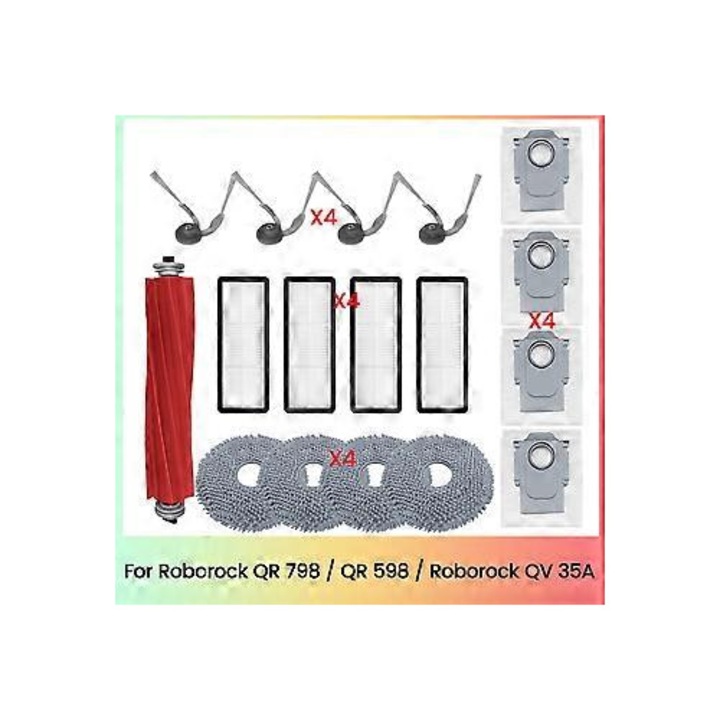 17 darabos Roborock QR 798 / QR 598 / QV 35A porszívó alkatrészkészlet, oldalsó kefe, HEPA szűrő, felmosó kendő, porzsák