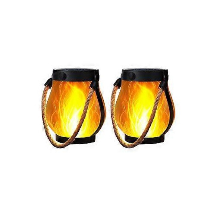 Lampi solare, Lanterna cu flacara intermitenta, incarcare duala USB si solara, impermeabila, set de 2 bucati