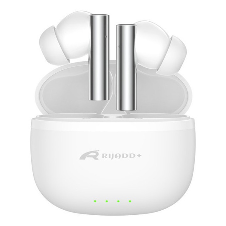 Casti wireless RijaDD+ RT01 Bluetooth 6.0 cu Microfon HD, ENC, Bass 9D, Afisaj Baterie, 24h Autonomie, Type-C, Modul Joc/Muzica, Alb