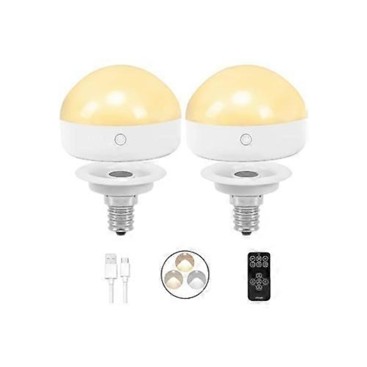 Set 2 Becuri E14 Reincarcabile 300LM 40W Echivalent 3 Temperaturi de Culoare Control de la Distanta