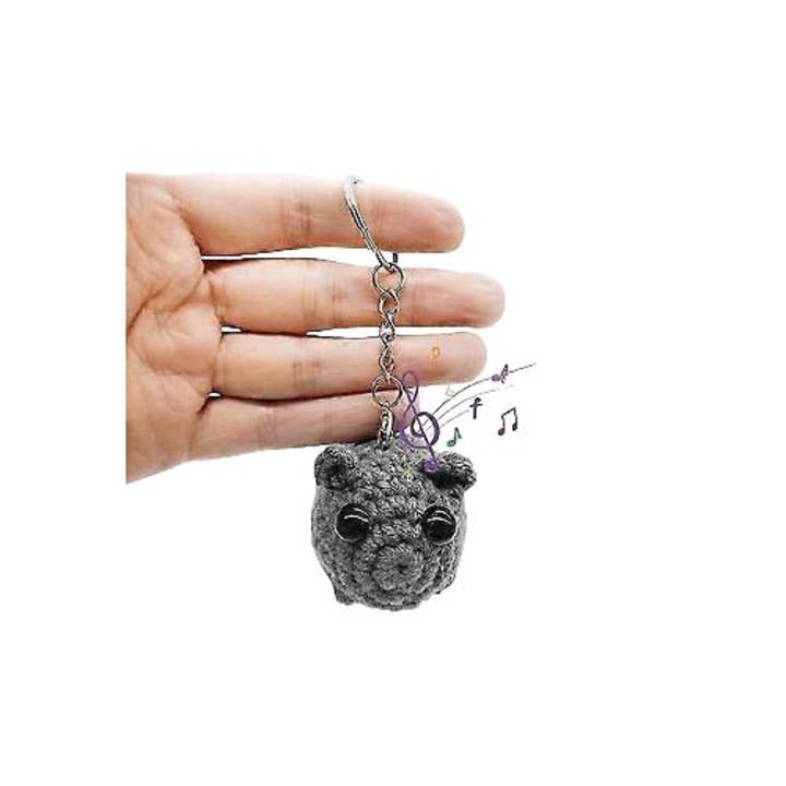 Breloc din plus, Model hamster, Cu sunete, Gri