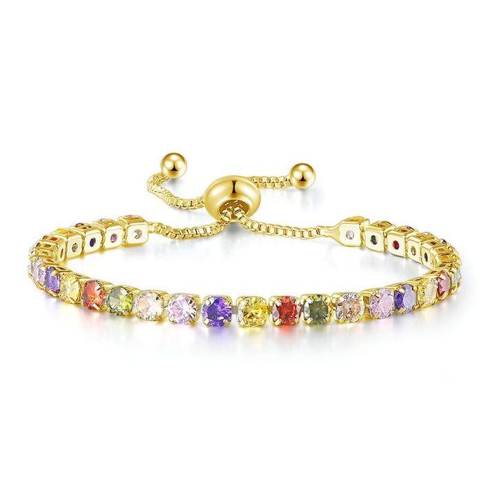 Bratara cu zirconiu colorat de 4 mm, placata cu platina, multicolor