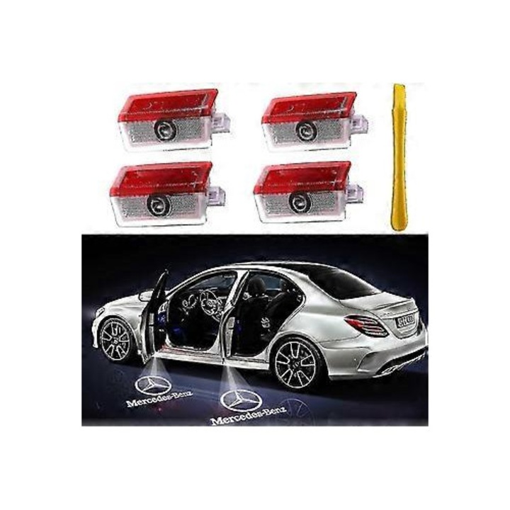 Proiectoare logo 3D pentru usi auto, set de 4 piese, compatibile cu clasele A B C E M G AMG GL GLA GLC GLE GLS W166 W176