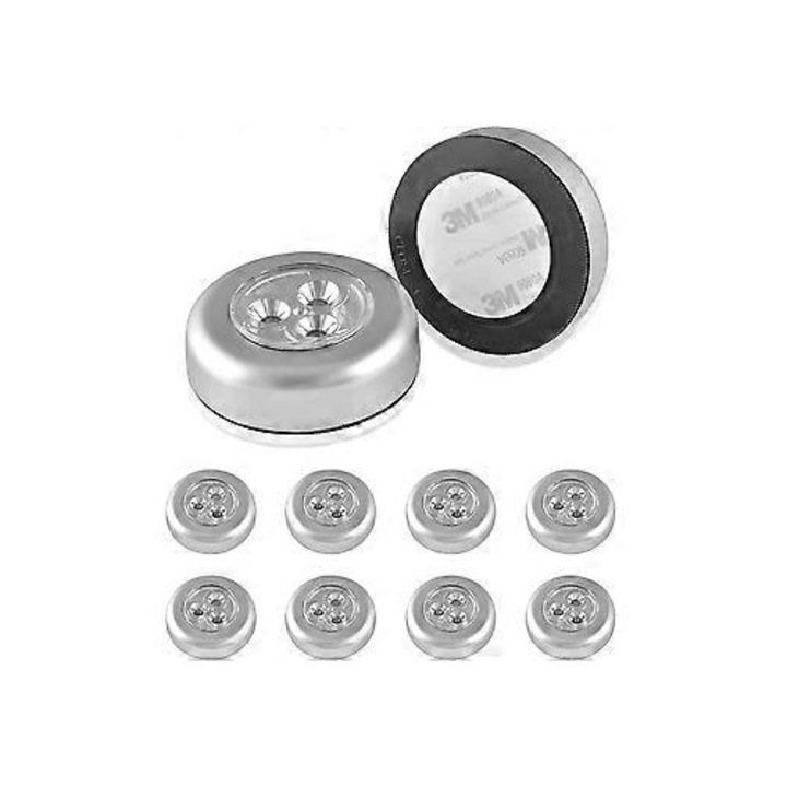 Set 10 Spoturi LED Wireless, Lampa Autocolant, Lumina Rece, pentru Dulapuri, Bucatarie