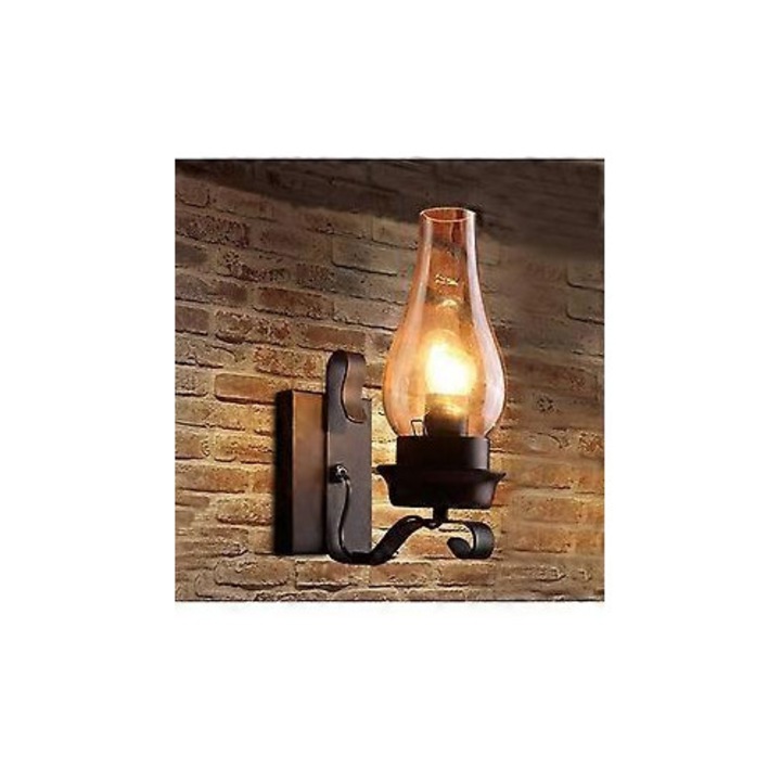Винтидж индустриална ретро стенна лампа с макара, за интериор, спалня или балкон