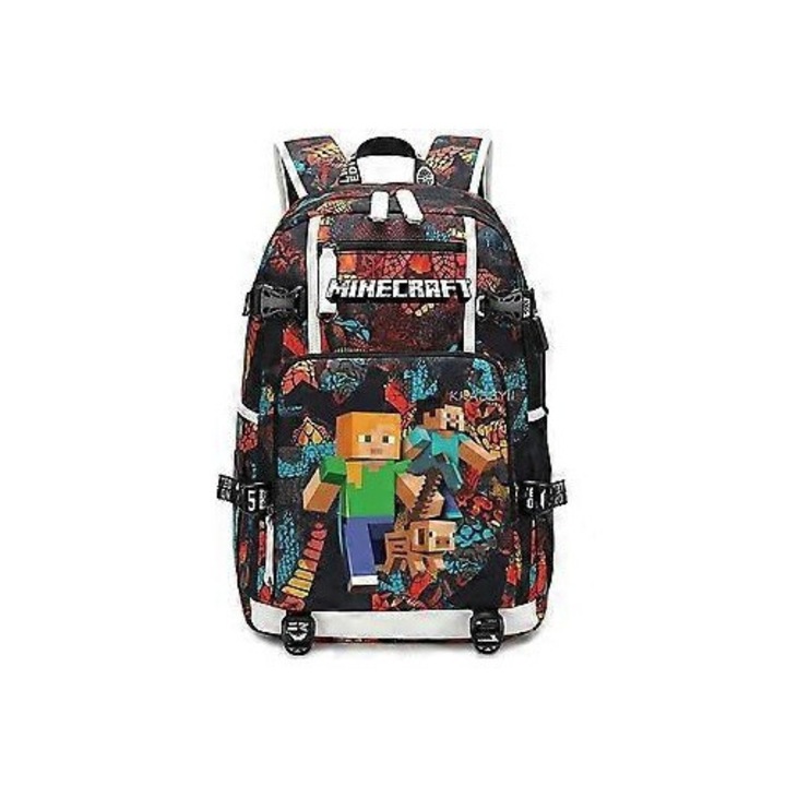 Rucsac laptop 18", model Minecraft, impermeabil, capacitate mare, unisex, multicolor