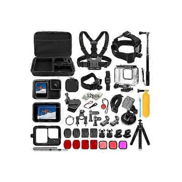 Комплект водоустойчив калъф за GoPro Hero 13 Black със защитно стъкло и селфи капачка