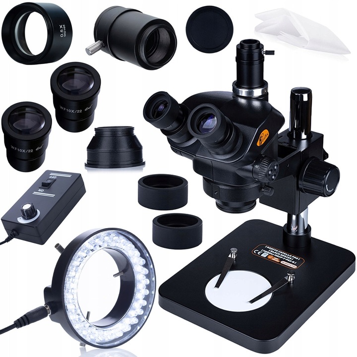 Rosfix Capella Pro MSCP-T-PS1-B trinokuláris mikroszkóp, 7-45x, Barlow 0,5x, LED 56, C-rögzítés, 100 mm, fekete