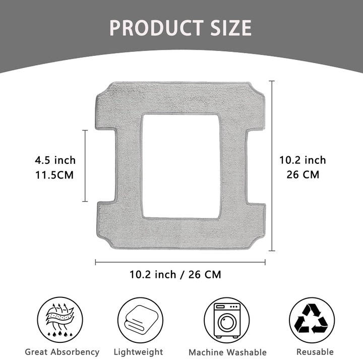 Set 8 rezerve microfibra Bedee pentru aspiratoare robot geamuri, lavabile, gri, 26x26cm