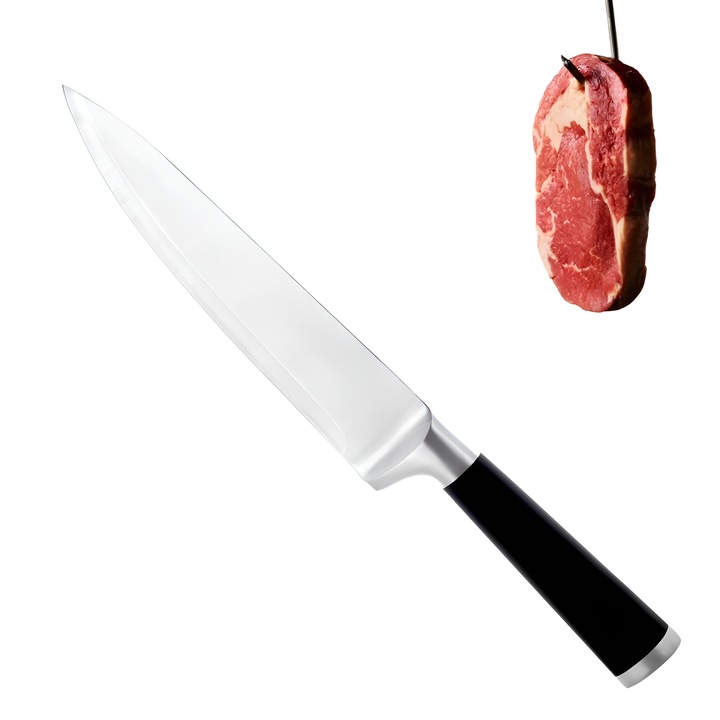 Cutit de bucatarie Salestore.ro®, 20 cm, lama din otel inoxidabil, 56±HRC, taiere precisa si rezistenta indelungata, maner antiderapant Soft-Touch