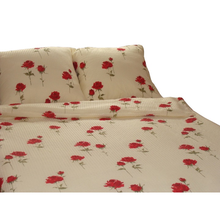 Lenjerie de pat 140x200 model trandafiri rosii