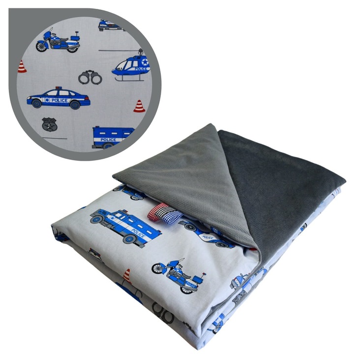 Patura Pentru Copii, Politie, 75 cm x 100 cm, Bumbac/Velur, Certificat Oeko-Tex® Standard 100, Dublu Fata, Moale Si Delicat, Gri/Grafit