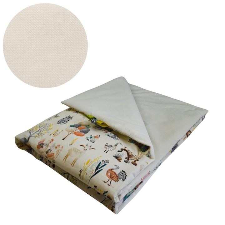 Gyerek Takaró, Retro Farm, 75 cm x 100 cm, Szigeteléssel, Pamut és Bársony Anyag, Oeko-Tex Tanúsítvány, Kétoldalas, Krém