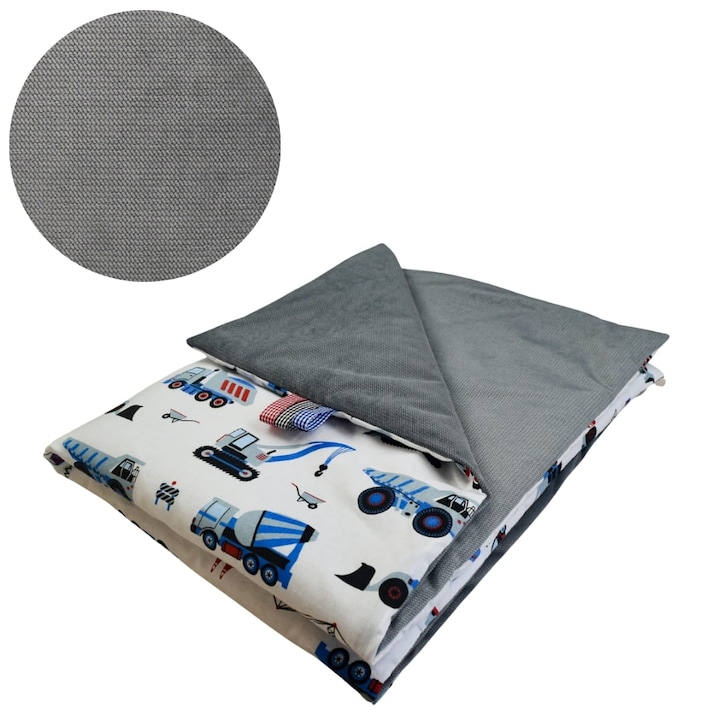 Gyermek takaró, kotrógépes, 75 cm x 100 cm, bélelt, dupla pamut-bársony takaró, Oeko-Tex Standard 100 tanúsítvánnyal, az érzékszervi címkék a rendelkezésre állástól függően változhatnak, kék, fehér/grafit