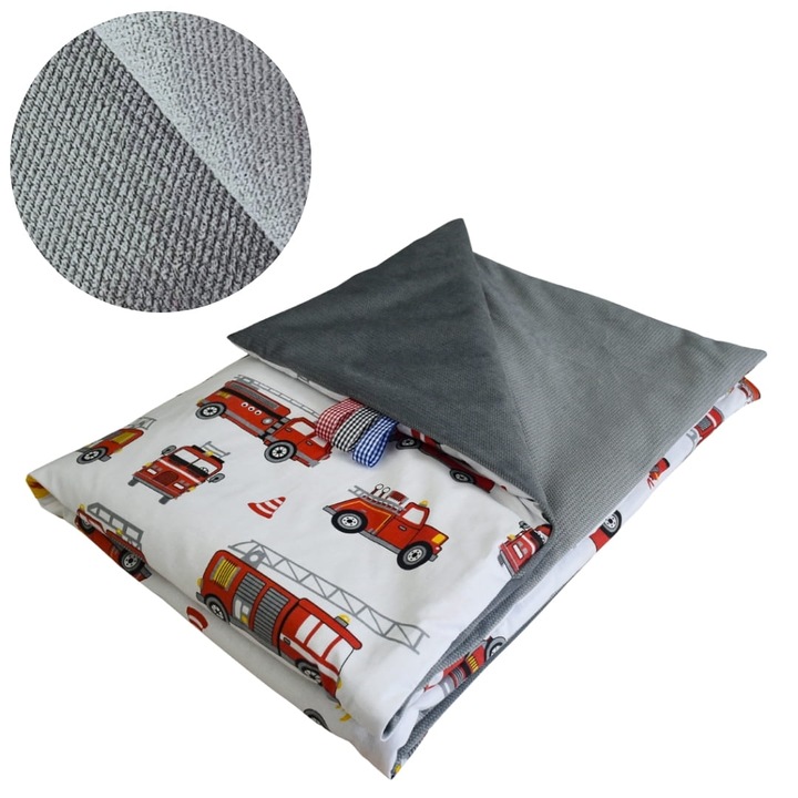 Gyermek takaró, védelem, 75 cm x 100 cm, bélelt, pamut és velúr anyag, Oeko-Tex minősítés, kétoldalas, fehér/grafit