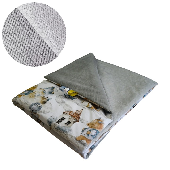 Gyermek takaró, Smoki, 75 cm x 100 cm, pamut és velúr anyag, Oeko-Tex® Standard 100 tanúsítvány, megfordítható takaró, puha és finom, szürke