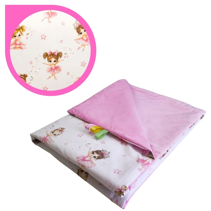 Gyermek takaró, Balerina, 75 cm x 100 cm, Pamut, Velúr, Oeko-Tex Standard 100 tanúsítvány, Kétoldalas, Rózsaszín