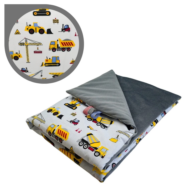Gyermek takaró, markolókkal, 75 cm x 100 cm, pamut és bársony anyag, Oeko-Tex® Standard 100 tanúsítvánnyal, megfordítható takaró, átlátszatlan, kellemes tapintású, sárga, fehér/grafit