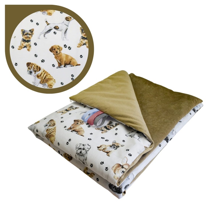 Gyermek és Kutya Takaró, 75 cm x 100 cm, Pamut és Bársony Anyag, Oeko-Tex® Standard 100 Tanúsítvánnyal, Megfordítható Takaró, Puha és Finom, Fehér/Bézs