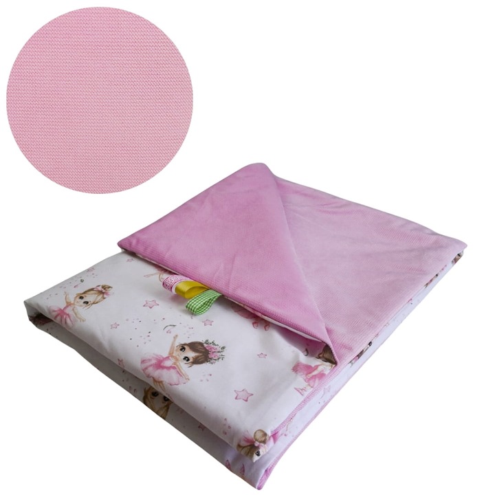 Gyermek takaró, balerinák, 75 cm x 100 cm, pamut anyag, bársony, Oeko-Tex® Standard 100 tanúsítvány, kétoldalas, puha és finom, rózsaszín