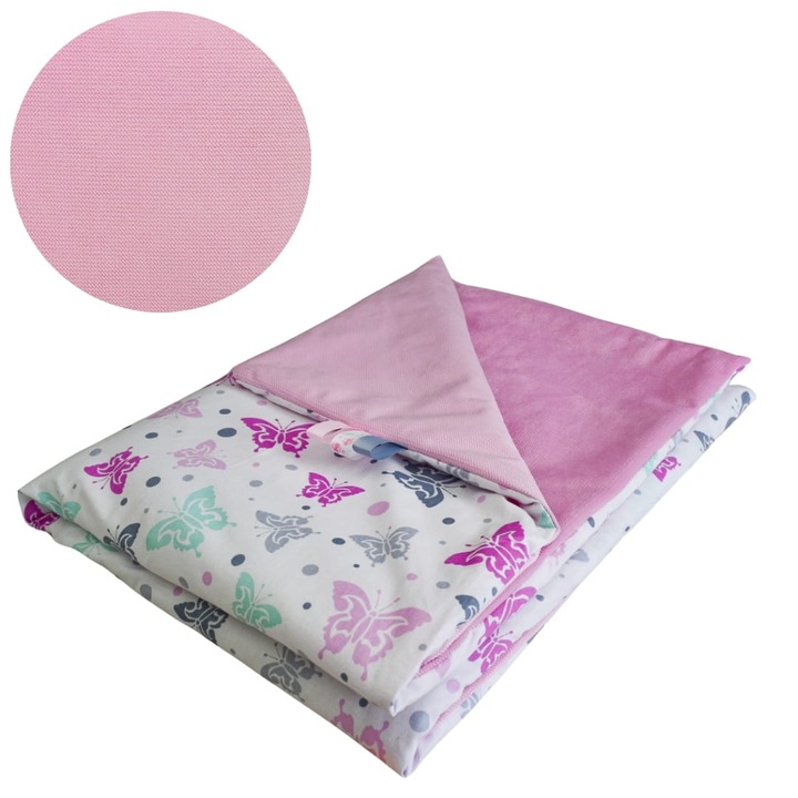 Gyermek takaró, pillangók, 75 cm x 100 cm, bélelt, 100% pamut anyag, pillangó mintás, Oeko-Tex tanúsítvány, rózsaszín