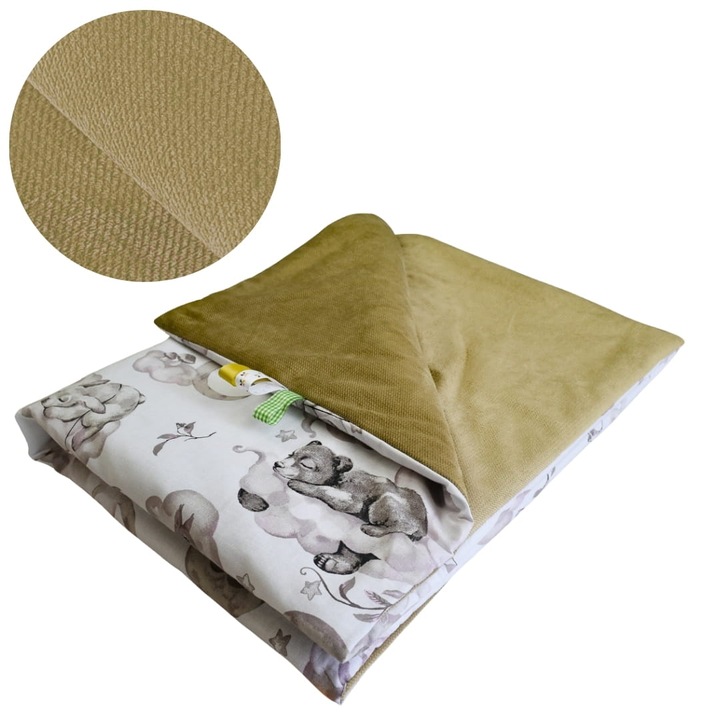 Gyerek Takaró, Medvék A Létrán, 75 cm x 100 cm, Meleg, Pamut és Velúr Anyag, Oeko-Tex Tanúsítvány, Kétoldalas, Bézs